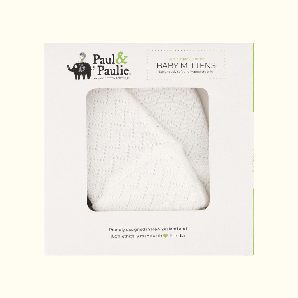 Box with Natural Organic Cotton Pointelle Baby Mittens