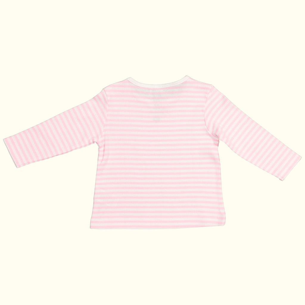 organic cotton pink and white striped tee shirt back