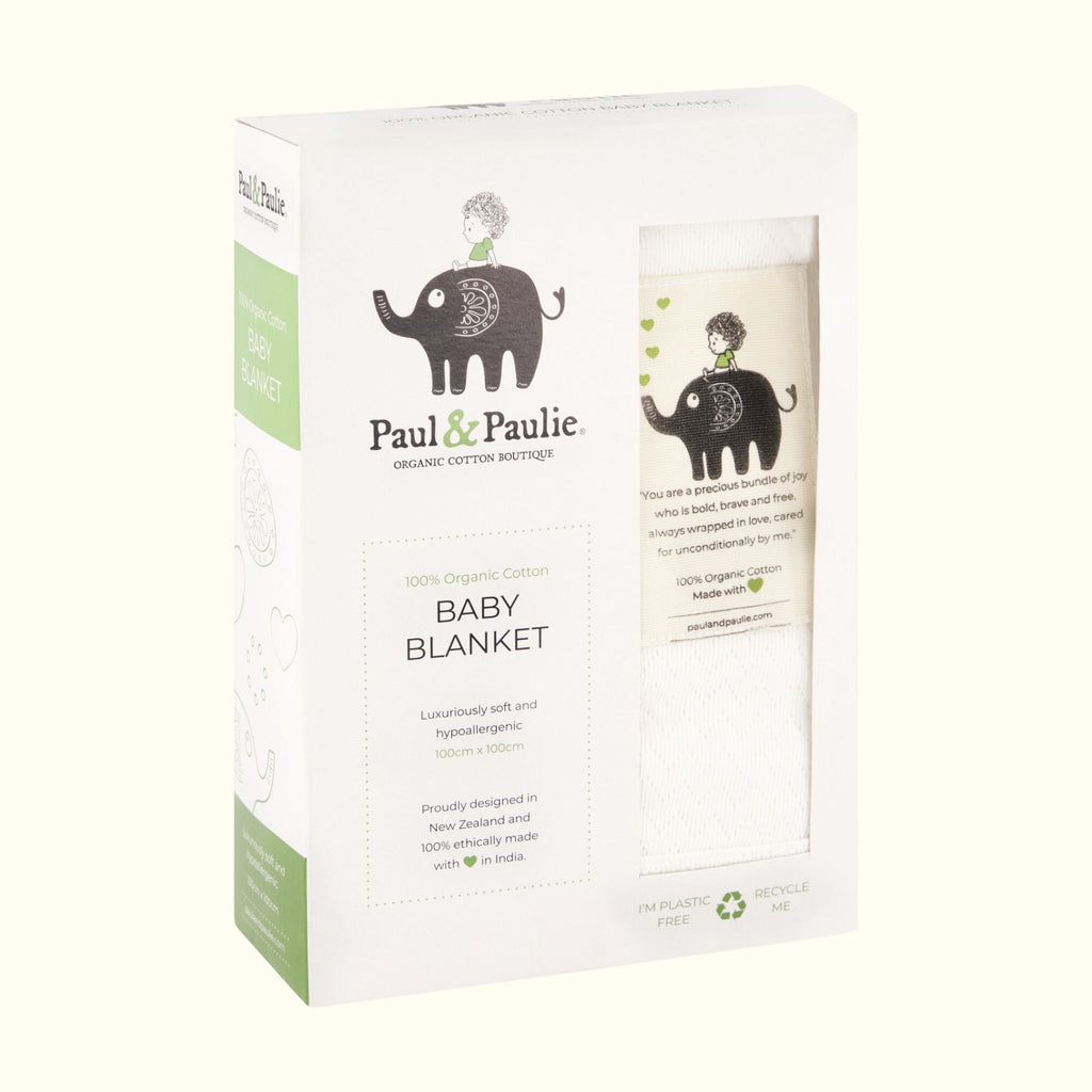 Natural Organic Cotton Pointelle Stretch Baby Blanket in box