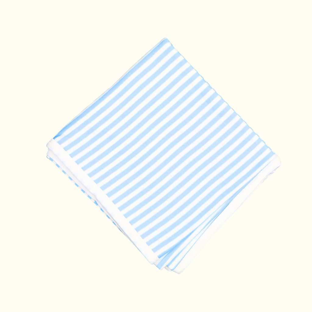 Organic cotton swaddle blanket - blue and white stipes back