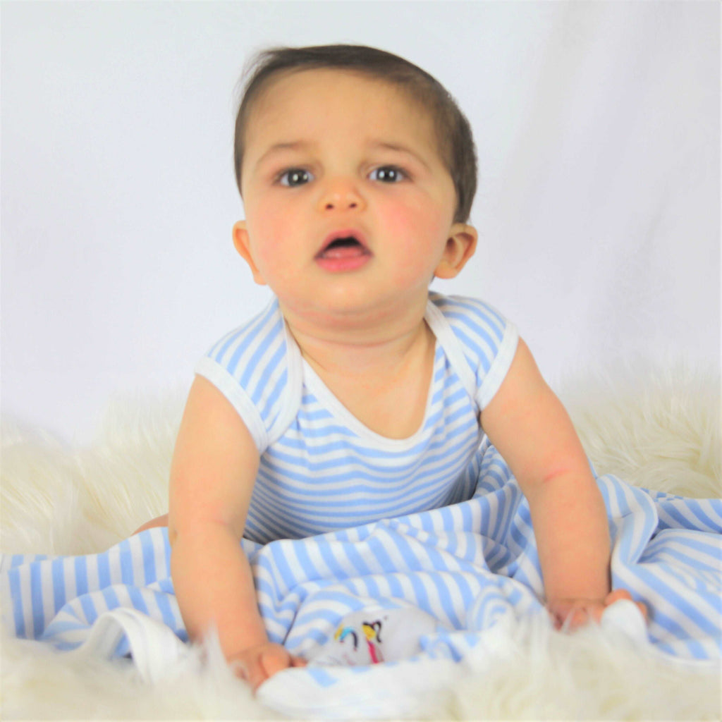 Organic cotton swaddle blanket - blue and white stipes