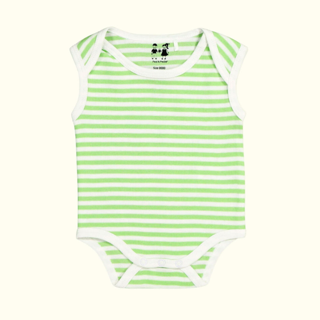 Organic cotton green striped bodysuit front