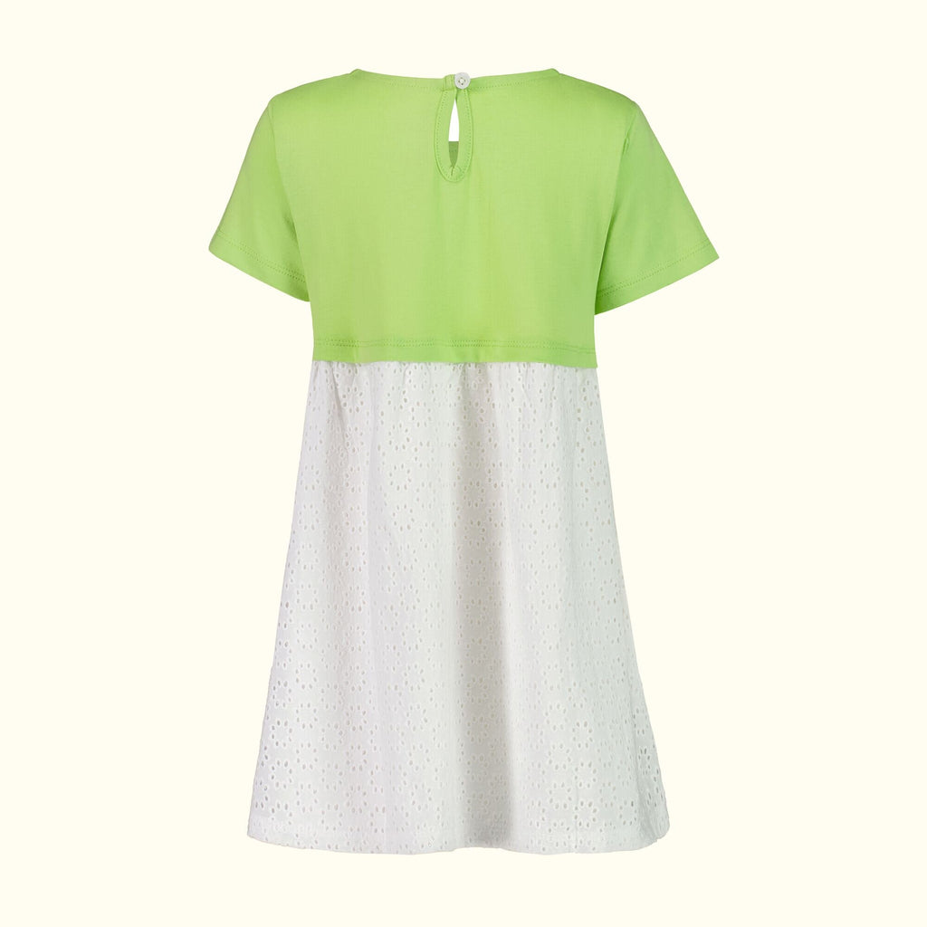 Organic Cotton Leaf Green and White Broderie Lace Dress back