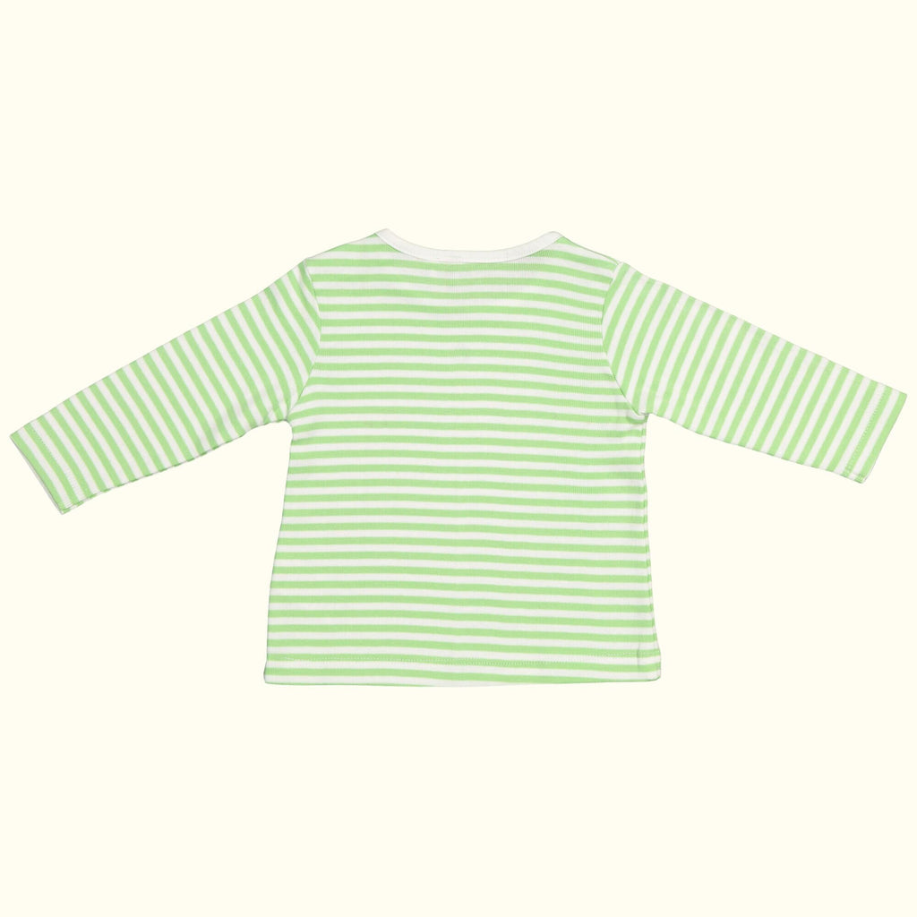 organic cotton green and white striped tee shirt back