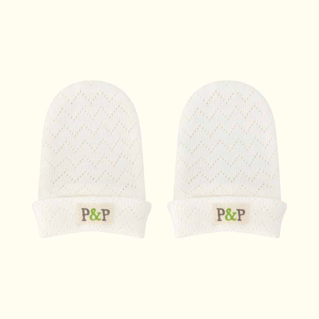 Natural Organic Cotton Pointelle Baby Mittens or Scratch Mittens
