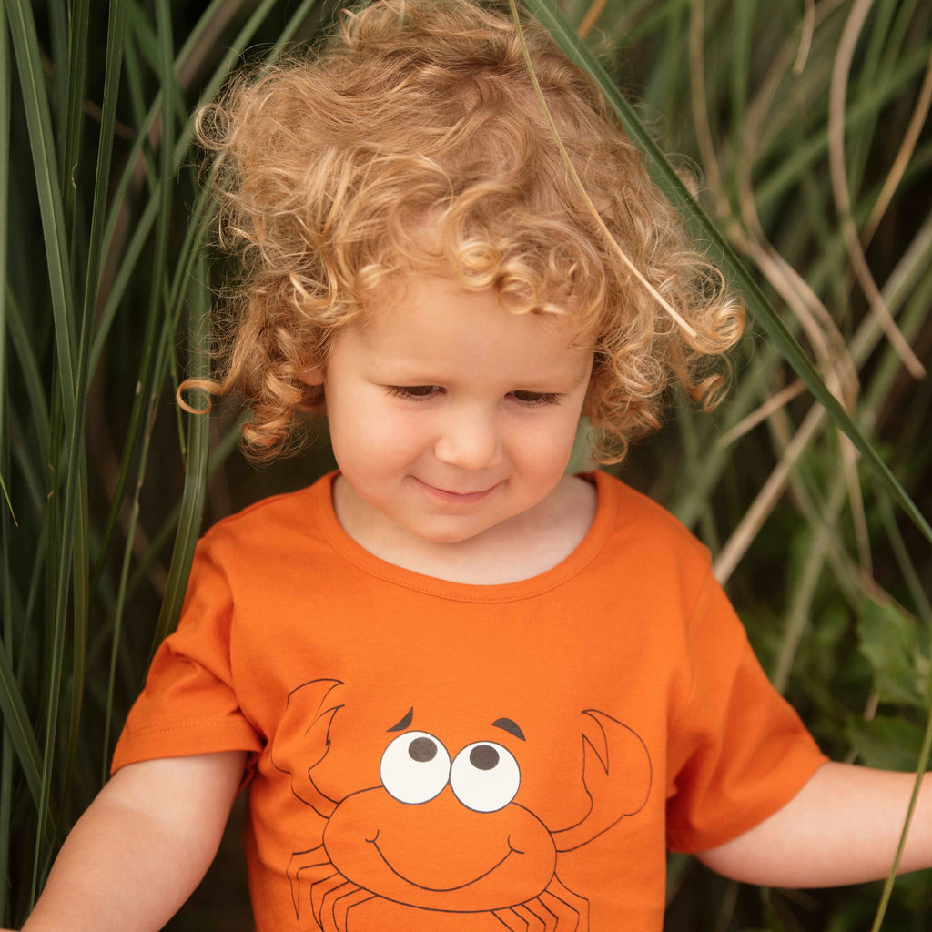 Boy wearing Organic Cotton Daring Crab Tee Shirt