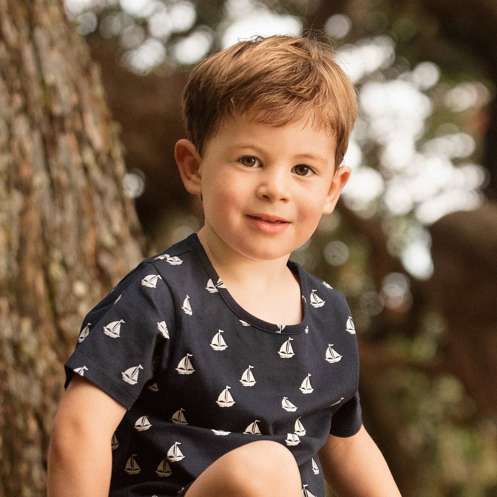 Boy wearing Organic Cotton Nautical Tee Shirt