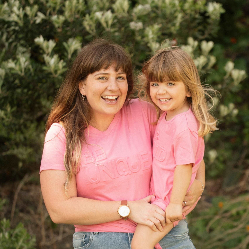 Pink organic cotton women's tee shirt &  child's tee shirt