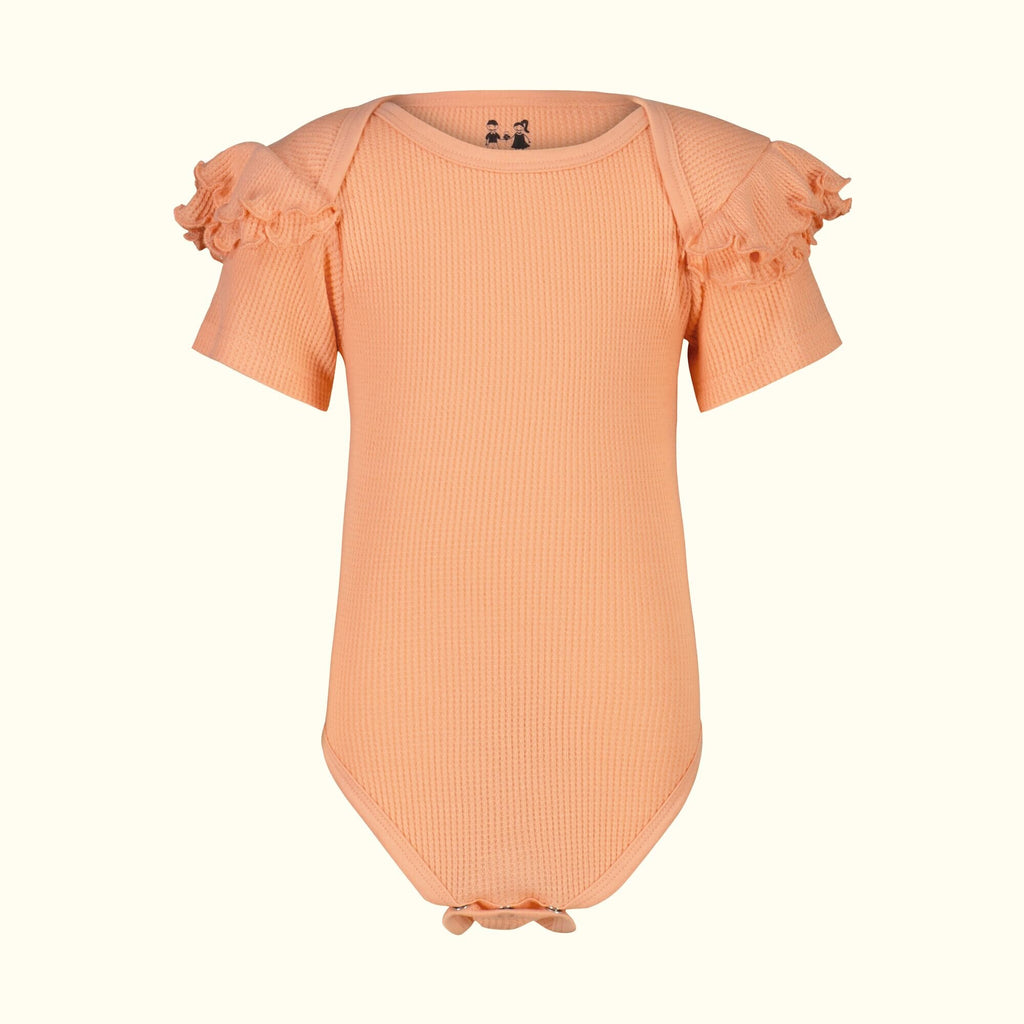 Organic Cotton Peach Ruffled Bodysuit Front