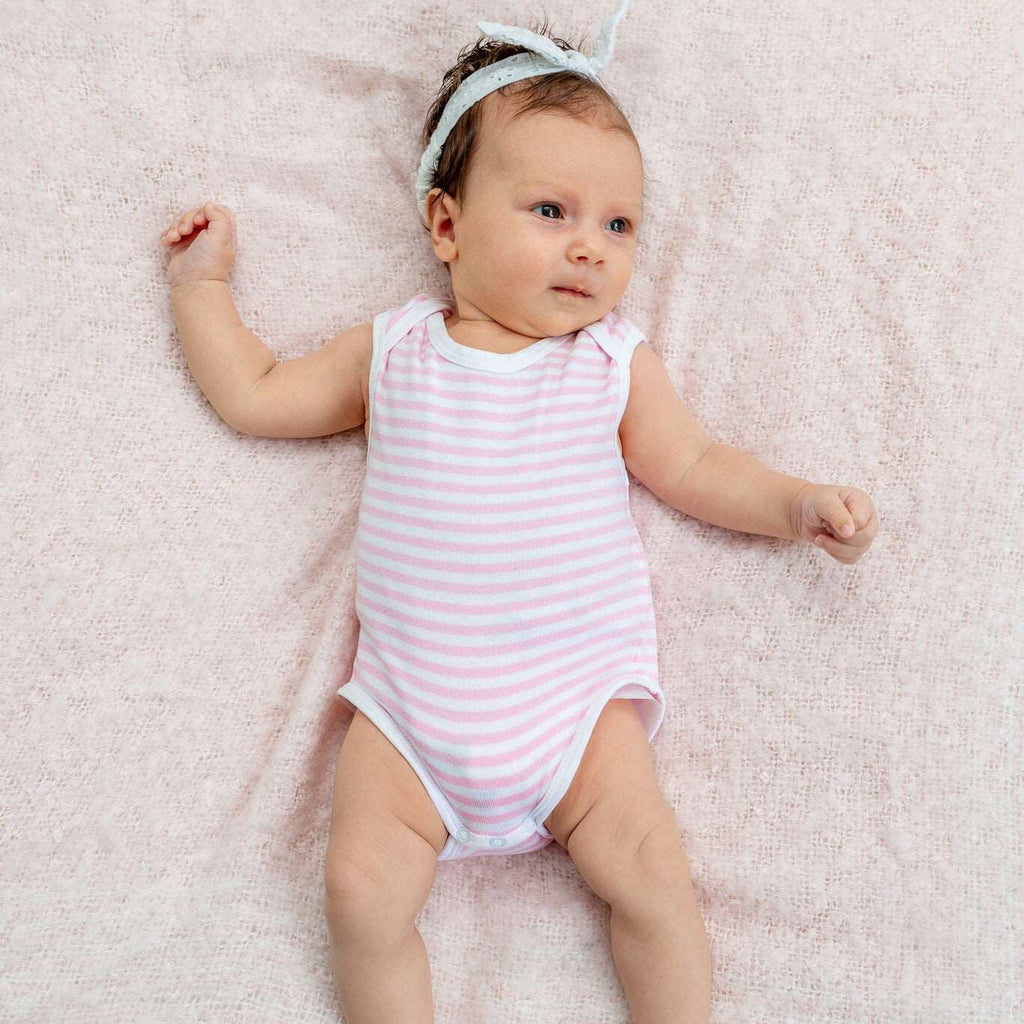 Organic cotton pink and white singlet bodysuit - front