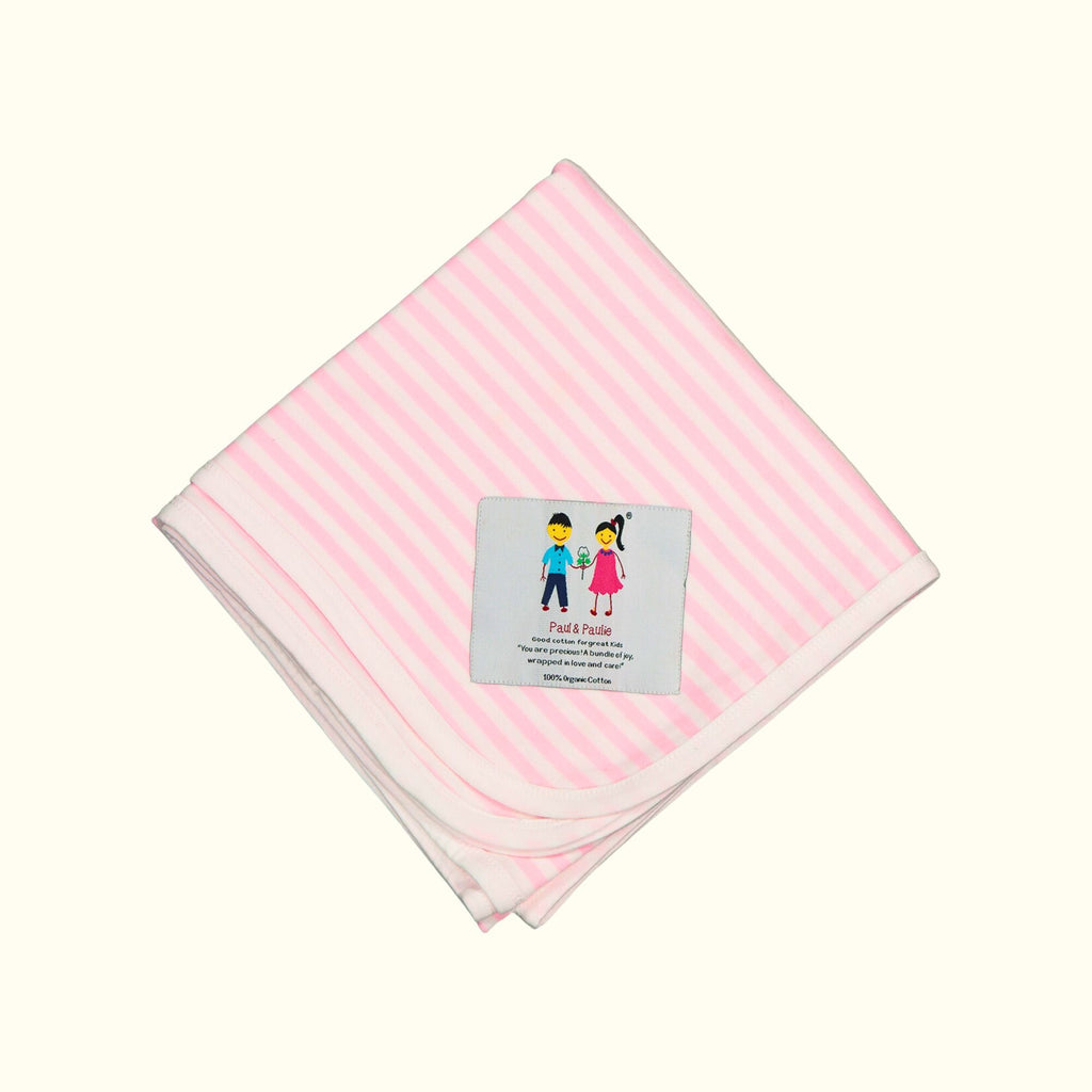 Organic cotton pink and white swaddle blanket front