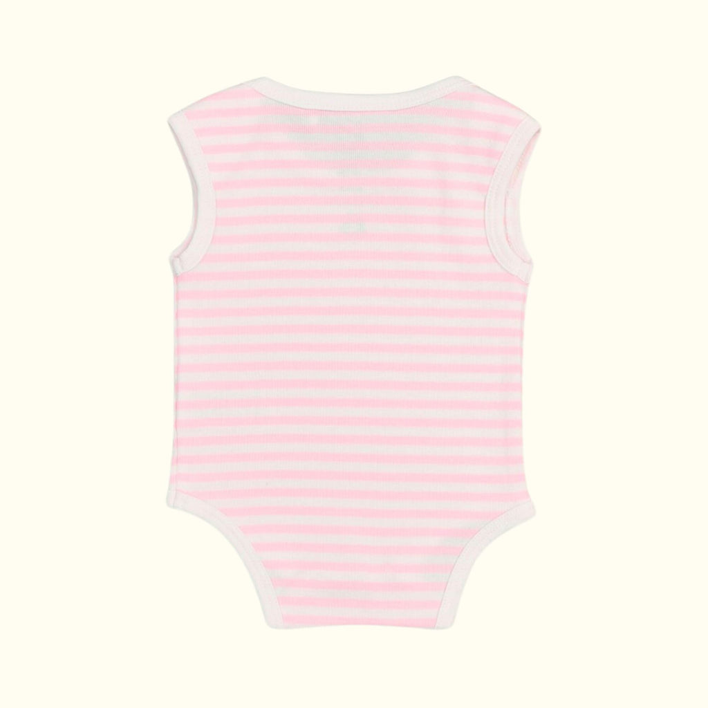 Organic cotton pink and white striped bodysuit back