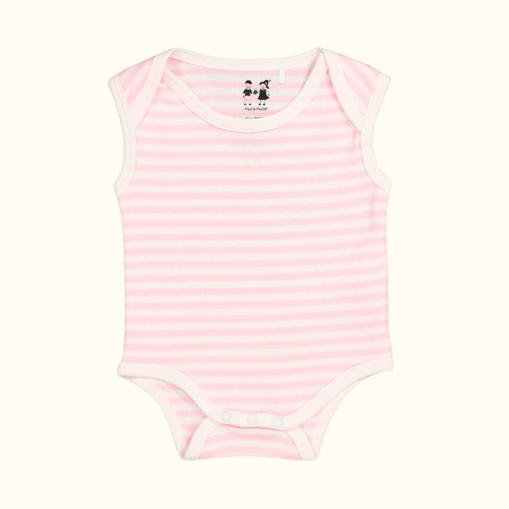 Organic cotton pink and white striped bodysuit front