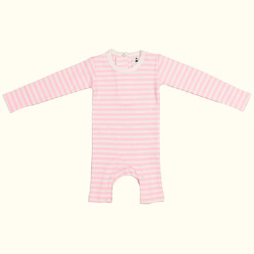 Organic cotton pink and white striped jumpsuit front