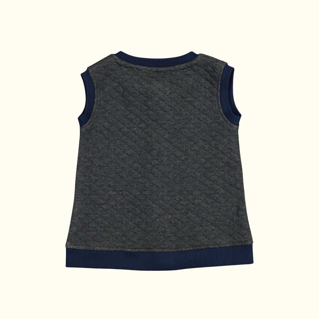 organic cotton grey and navy blue vest back