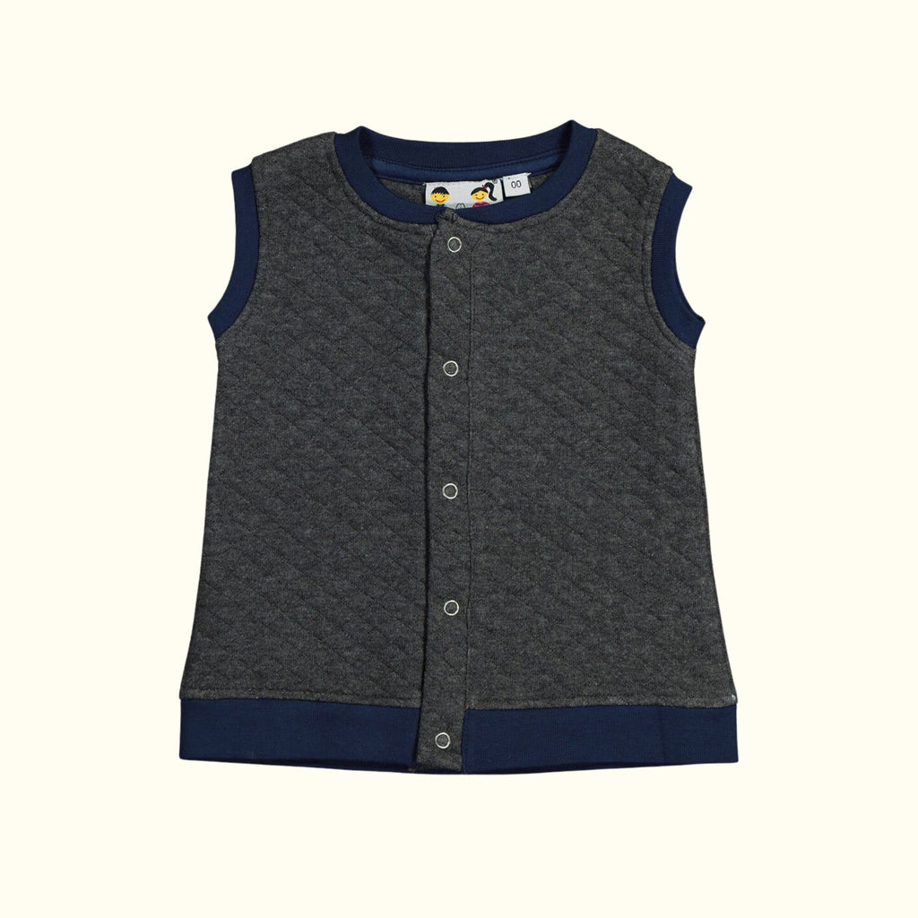 organic cotton grey and navy blue vest front